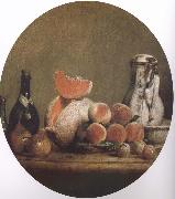 Jean Baptiste Simeon Chardin Cut melon and peach bottle still life etc oil painting reproduction